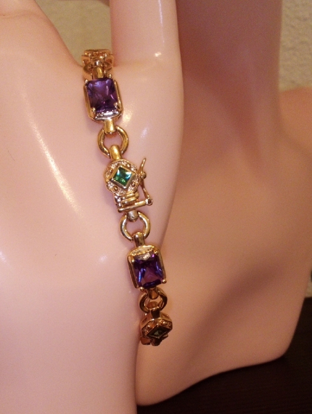 Gold-Tone Bracelet with Purple and Green Stones -‎ Women Jewelry